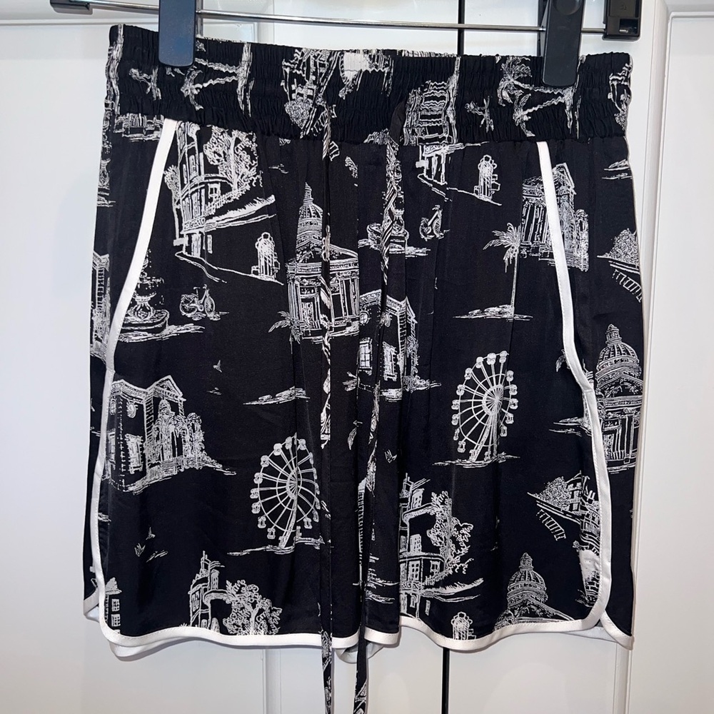 Maje Black and White High Waist Shorts